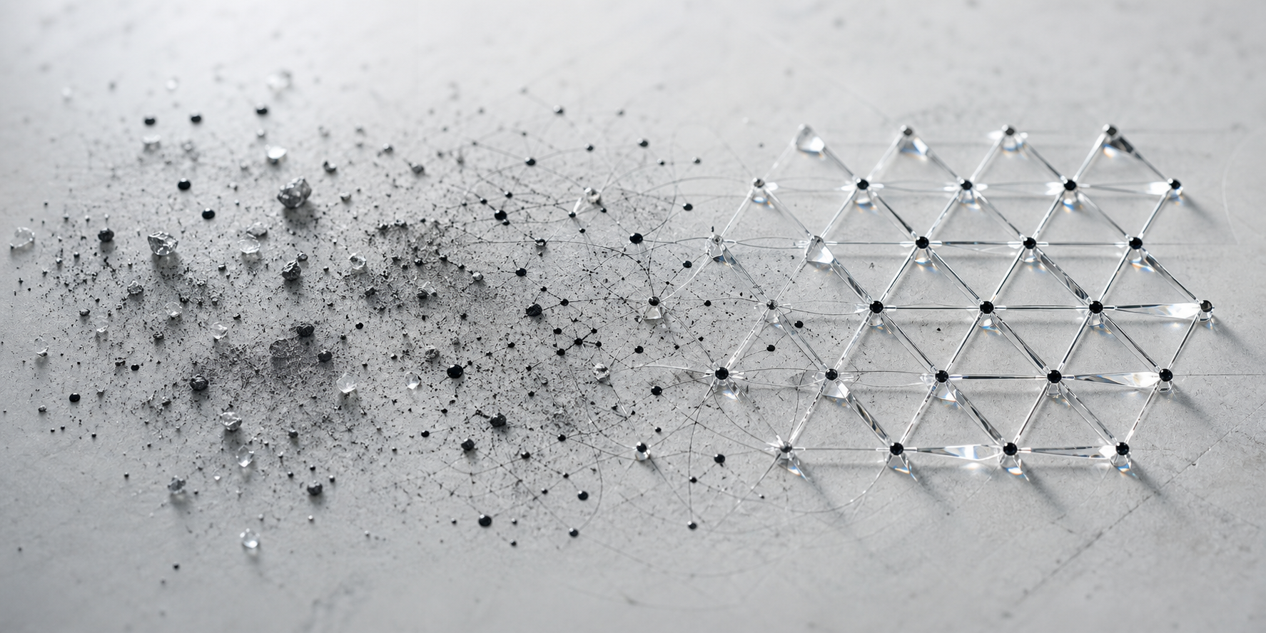 Diffuse graphite and ink marks resolving into a clear crystalline lattice